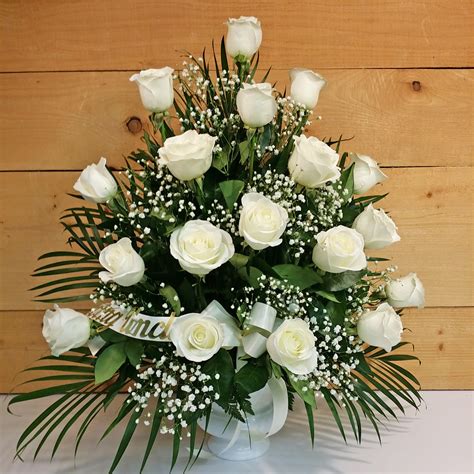 18 white rose sympathy arrangement savilles country florist