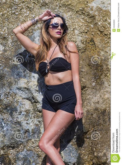 Brunette Model On Beach Stock Image Image Of Beautiful