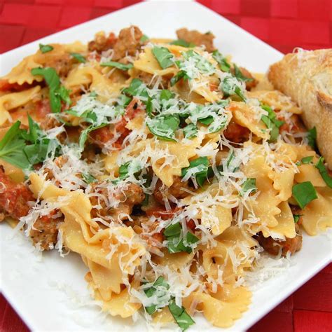 Bow Tie Pasta With Sausage Tomato In Cream Sauce