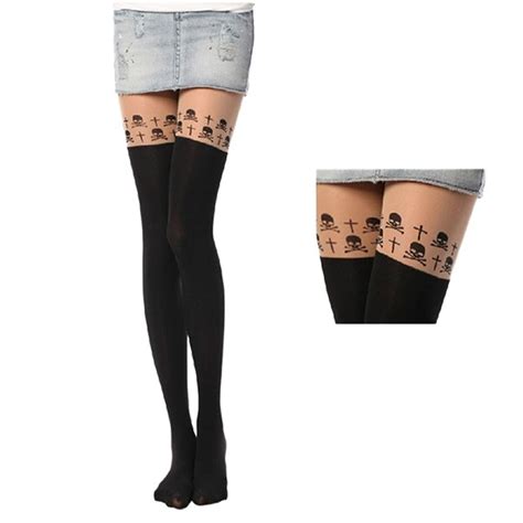sexy black cute cat tattoo socks sheer pantyhose mock stockings tights ebay
