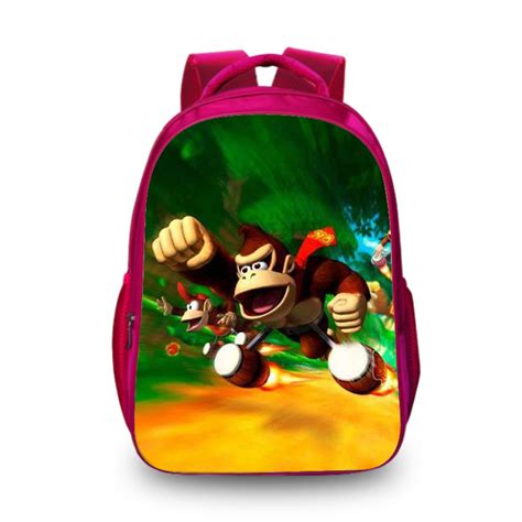 16″donkey Kong Backpack School Bag Red Baganime
