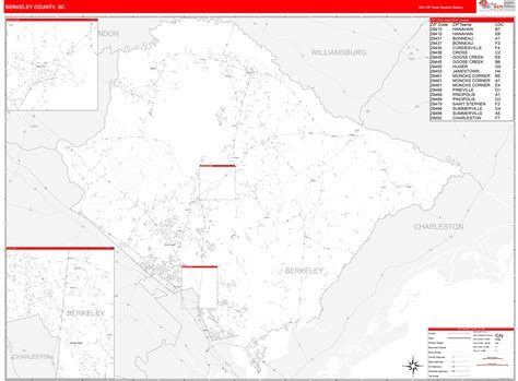 Berkeley County Sc Zip Code Wall Map Red Line Style By Marketmaps
