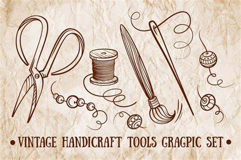 Vintage Handicraft Tools Graphic Set Handicraft Graphic Grunge Paper