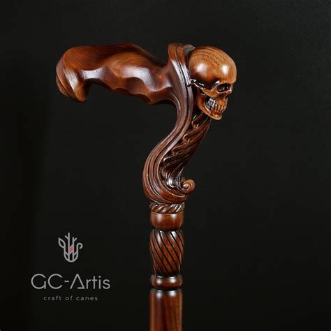 Skull Cane Wooden Walking Stick Ergonomic Palm Grip Handle Etsy