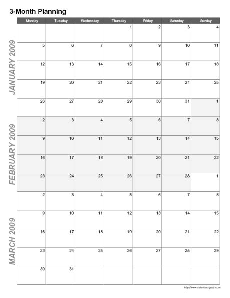 Printable 3 Month Calendar Calendarsquick