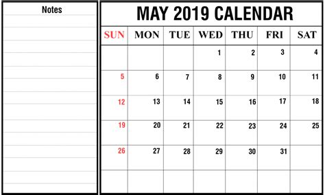Editable May 2019 Calendar With Notes 2019 Calendar Calendar Word