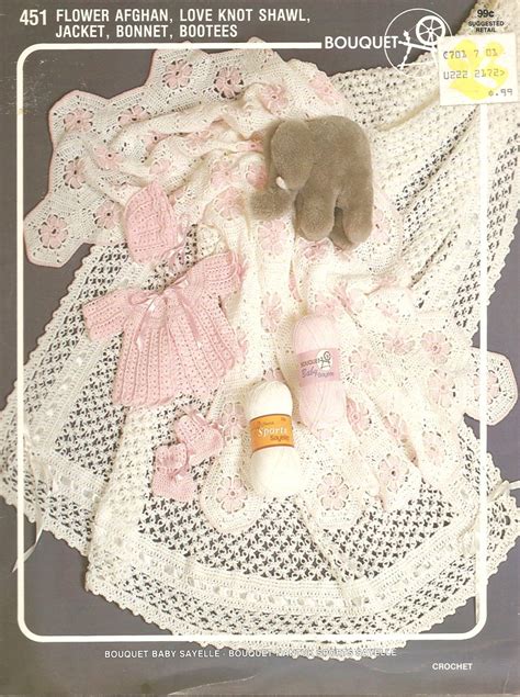 Free baby layette and set patterns, followed by 432 people on pinterest. Baby Layette Crochet Pattern, Love Knot Shawl, Flower Afghan Booties, Jacket and Bonnet