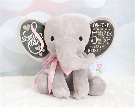 Girls Birth Stat Elephant Personalized Elephant Baby Girl Etsy Baby