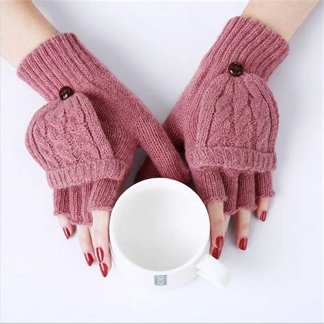 New 2017 Winter Women Gloves Warm Wool Mittens With Mitten Cover