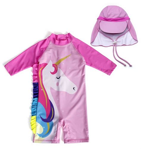 Jurebecia Girls Unicorn Swimming Suit One Piece Swimwear With Cap Short