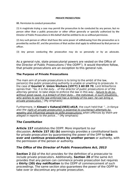Private Prosecution Private Prosecution Permission To Conduct Prosecution A Magistrate
