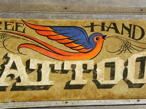 Tattoo Sign Hand Painted Original Art Wooden Sign Vintage