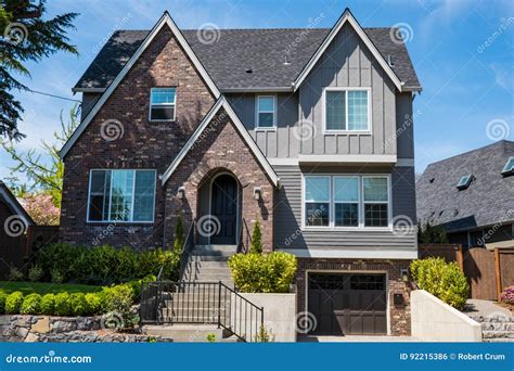 Suburban American House With Attached Garage Stock Photo Image Of
