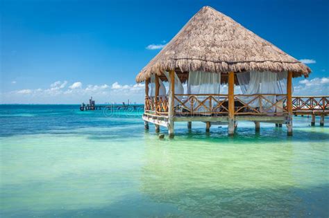 Cancun Idyllic Caribbean Beach And Gazebo Palapa Riviera Maya Mexico