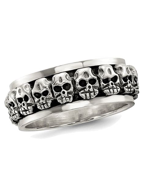 Gem And Harmony Mens Antiqued Polished Skull Ring In Sterling Silver