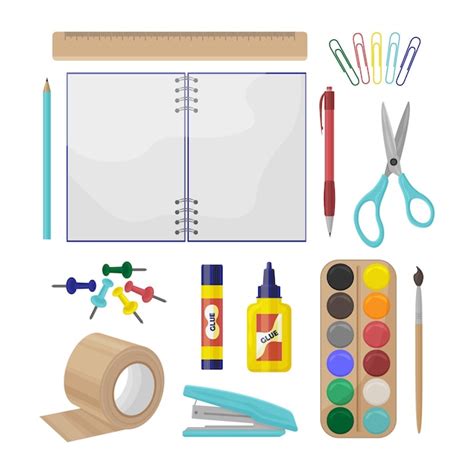 Premium Vector A Large Set Of School Stationery Such As A Ruler Pen