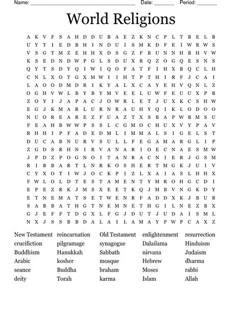 Major World Religions Word Search Wordmint