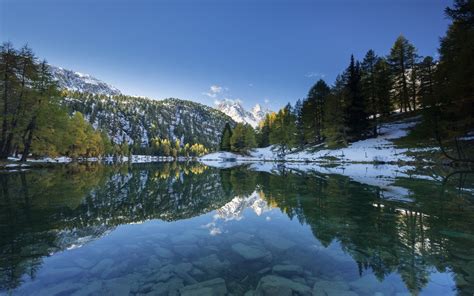 Nature Landscape Lake Snow Forest Mountain Reflection Alps Snowy Peak