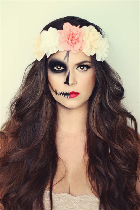 Halloween Makeup Sugar Skull Day Of The Dead Half Skull Makeup