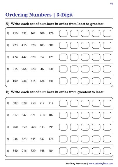 Comparing And Ordering 3 Digit Numbers Worksheets Pdf
