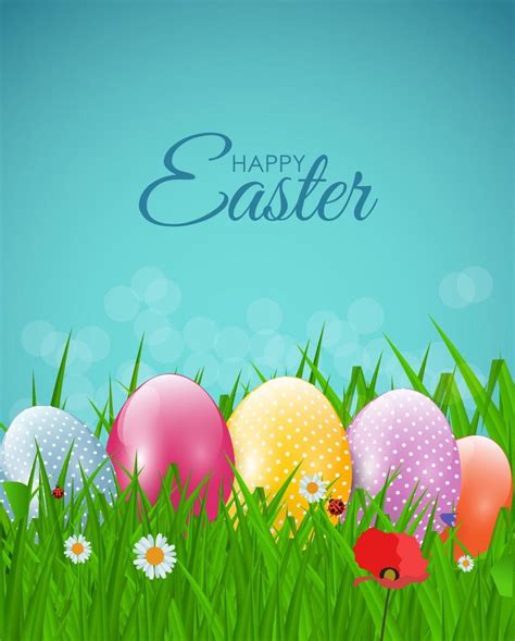 Happy Easter Natural Background With Eggs Grass Flower Vector