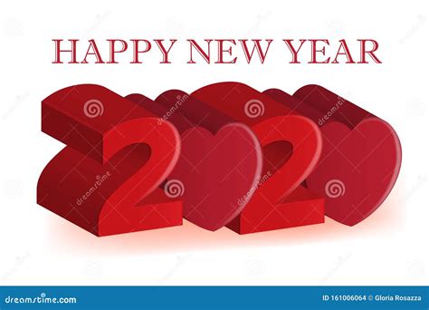 Happy 2020 New Year 3d Red Love Heart Party Celebration Card Vector