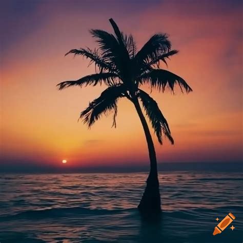 Palm Tree Silhouette Against A Vibrant Sunset
