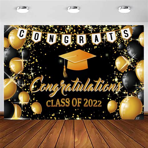 Buy Graduation Backdrop Banner Fobeone Large Black And Gold Congrats