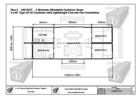 Container Homes Plan Series Plan 1 2 X 40′ Shipping Container