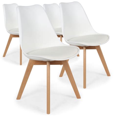 Bureaux & tables de réunion. Chaise Scandinave Cuir Simili Blanc Ericka - Lot de 4 pas ...