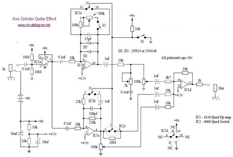 This compressor circuit design is unique since it uses base current control for manipulating the gain. Axe Grinder Electric Guitar Effect | Electronic Circuit
