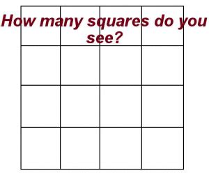 How many sqares can you draw in given pattern, when each corner of a sqare has to lie in the exact center of one of the 20 colored circles? Optical illuisions: What do you see?
