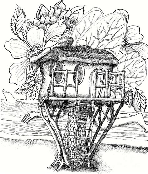 Teeny Tiny Fairy Treehouse Drawing By Dawn Boyer