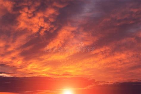 Epic Dramatic Sunset Sunrise Red Orange Sky With Mammatus Clouds Sun