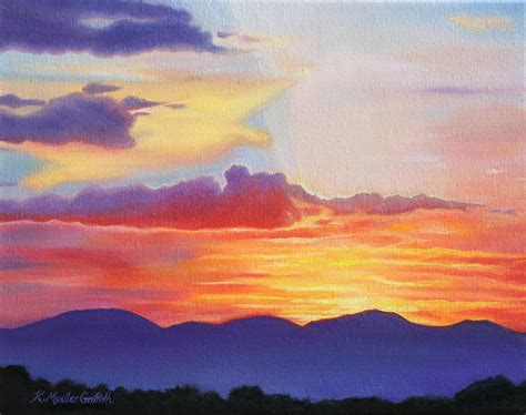 Sunset Mountain Silhouette Painting By Kristine Griffith