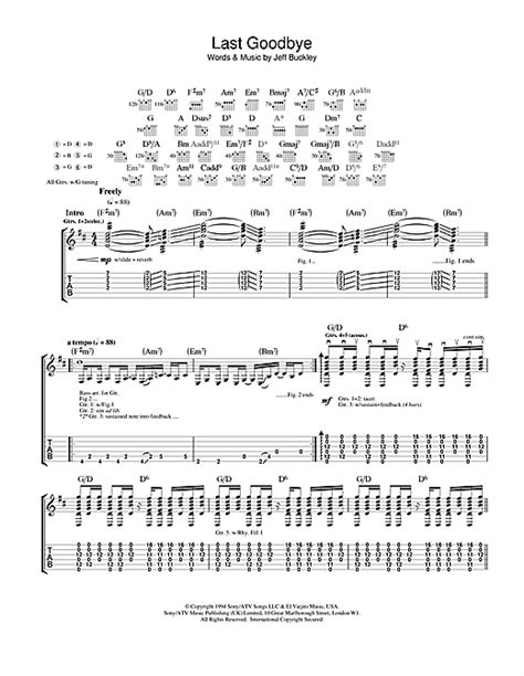 Last Goodbye Guitar Tab By Jeff Buckley Guitar Tab 22976