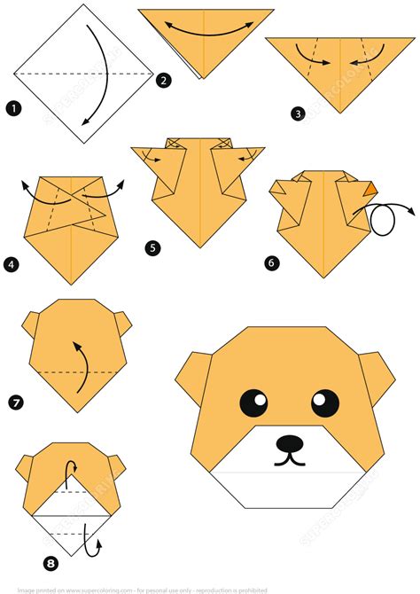 How To Make An Origami Bear Face Instructions Free Printable