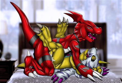 Rule 34 Ambiguous Gender Bed Closed Eyes Cum Digimon Gabumon Guilmon Horn Kinglom Male Male On