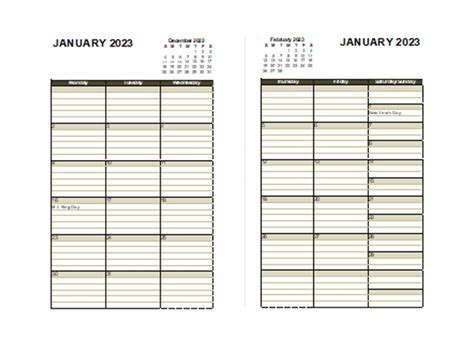 2 Page Monthly Calendars 2022 2023 Monthly Calendar On Two Pages With
