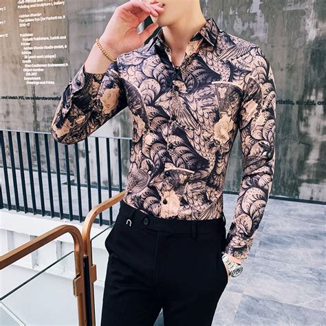 british style gentlemen men shirt long sleeve brand new men clothes 2019 stylish print mens