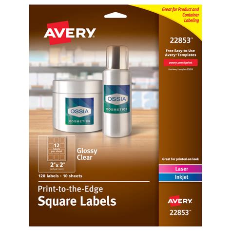 Avery® 22853 Easy Peel 2 X 2 Glossy Clear Square Print To The Edge