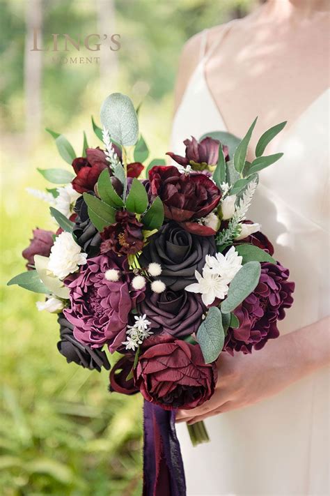 Black And Plum Wedding Bouquet Burgundy Wedding Flowers Wine Wedding