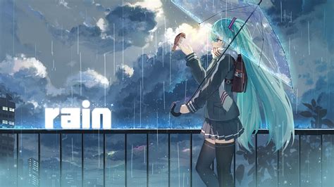 Blue Haired Female Anime Character Holding Umbrella Hd