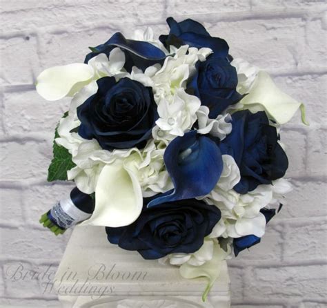 Wedding Bouquet Brides Bouquet Navy And White Real Touch