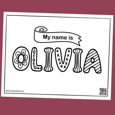 Free Name Olivia Coloring Page Busy Shark