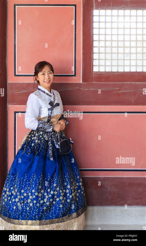 Beautiful Korean Woman Dressed Hanbok Korean Traditional Dress In
