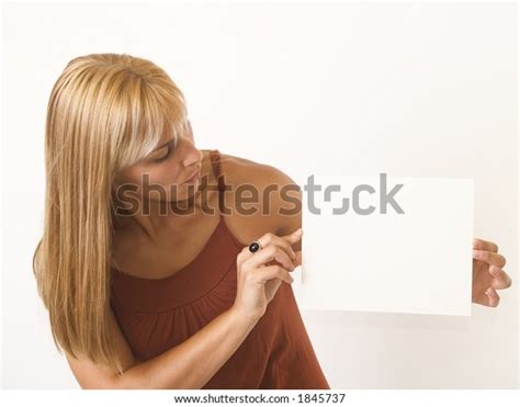Attractive Female Holding Sign Stock Photo Edit Now