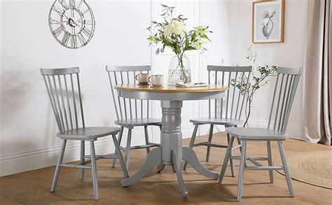 Kingston Round Painted Grey And Oak Dining Table With 4