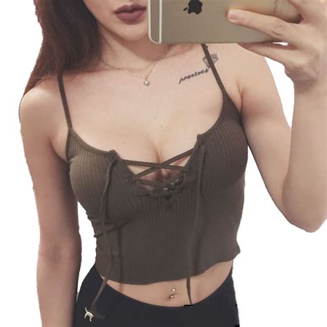 Bustier Crop Tops Women 2016 Sexy Lace Up Crop Top Camis Front Cross Brandage Strappy Tank Tops