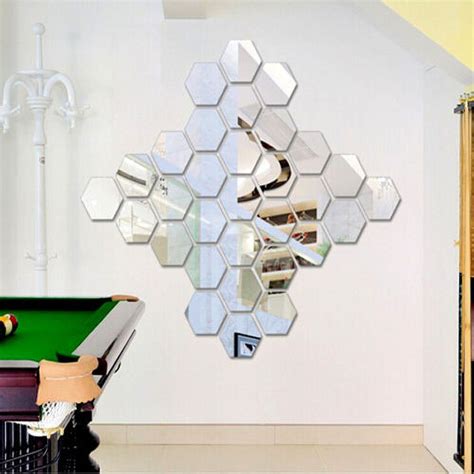 Self Adhesive Mirror Tile Estink 3d 12pcs Decorative Geometric Acrylic